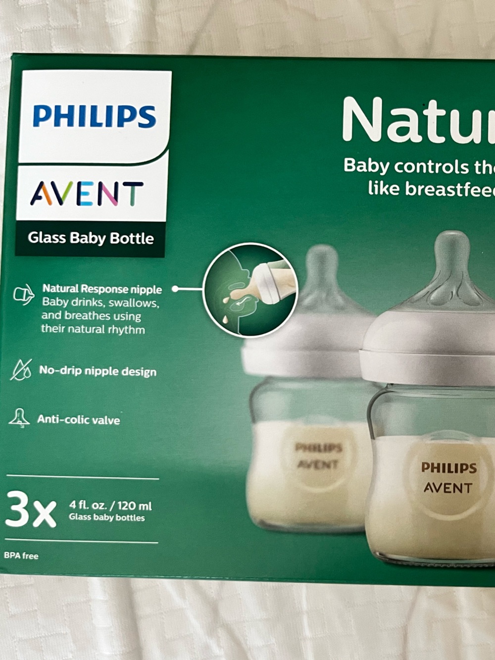 Philips Avent Natural Glass Baby Bottles 4 oz (2-Pack)